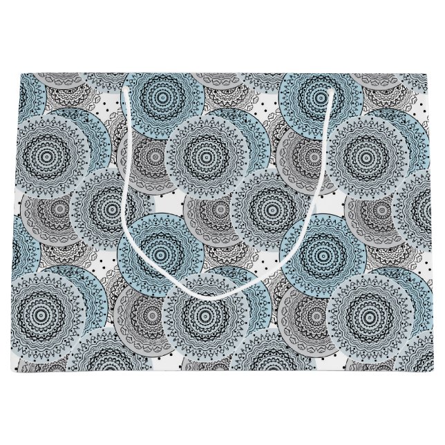 Retro, retro pattern, blue and grey,  elegant large gift bag (Front)