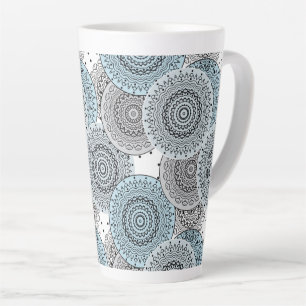 Retro, retro pattern, blue and grey,  elegant latte mug