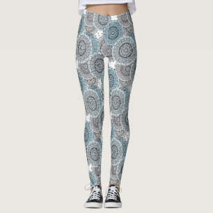 Retro, retro pattern, blue and grey,  elegant leggings