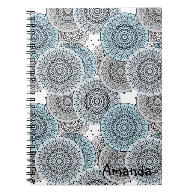 Retro, retro pattern, blue and grey,  elegant notebook (Front)