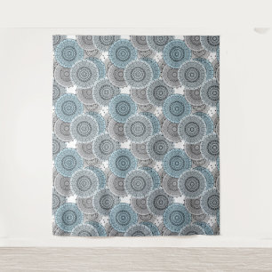 Retro, retro pattern, blue and grey, elegant tapestry
