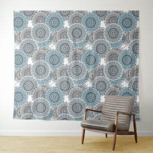 Retro, retro pattern, blue and grey, elegant tapestry