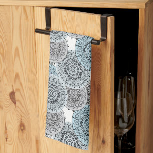Retro, retro pattern, blue and grey, elegant tea towel