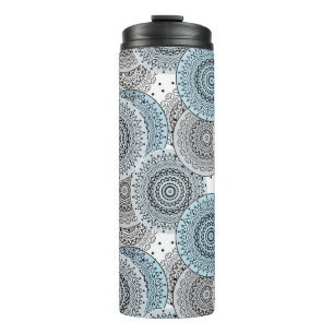 Retro, retro pattern, blue and grey,  elegant thermal tumbler