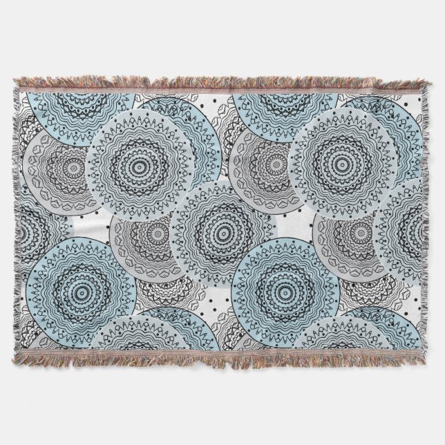 Retro, retro pattern, blue and grey,  elegant throw blanket (Front)