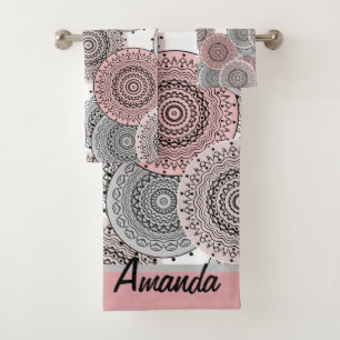 Retro, retro pattern, blue and pink, elegant bath towel set