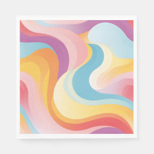 Retro Revival Abstract Boho Rainbow Wave Napkin