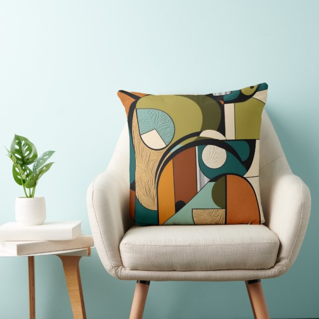 Retro Revival | Olive Abstract Patterns Cushion (Chair)