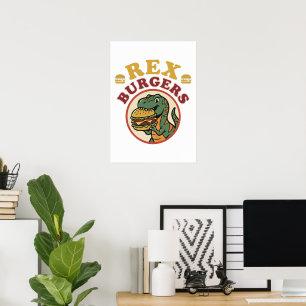Retro Rex Burgers T-Rex Eating Cheeseburger 70s Poster