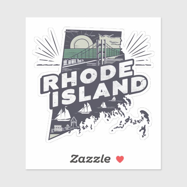 Retro Rhode Island State Car Sticker (Sheet)