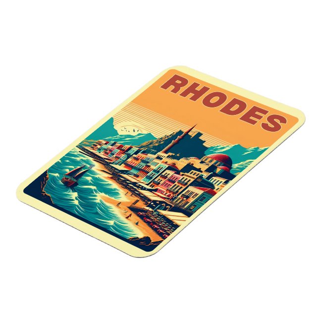 Retro Rhodes City - Greece holiday trip gifts Magnet (Left Side)