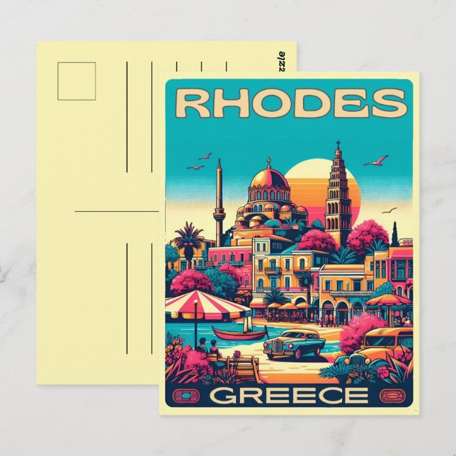 Retro Rhodes City - Greece holiday trip gifts Postcard (Front/Back)