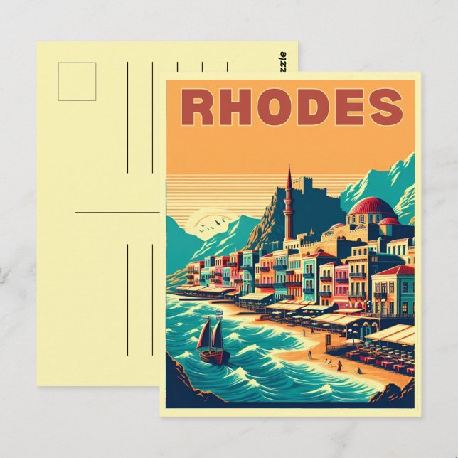 Retro Rhodes City - Greece holiday trip gifts Postcard (Front/Back)