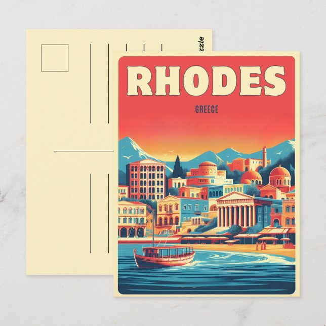 Retro Rhodes City - Greece holiday trip gifts Postcard (Front/Back)