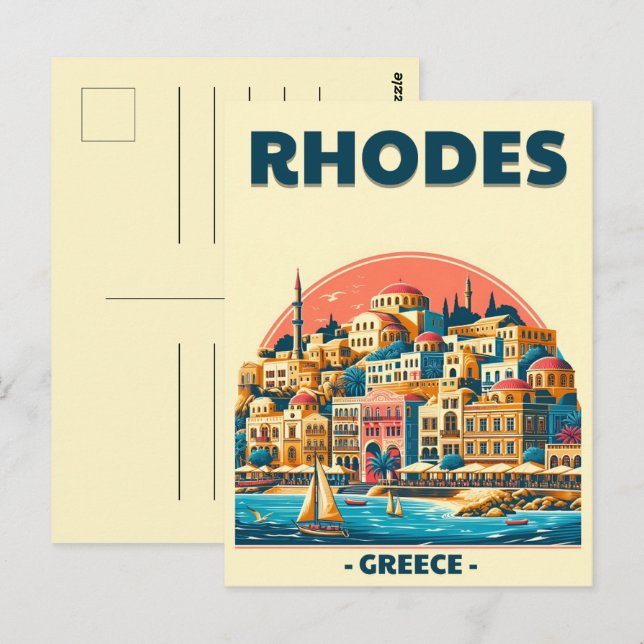 Retro Rhodes City - Greece holiday trip gifts Postcard (Front/Back)