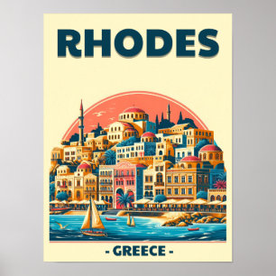 Retro Rhodes City - Greece holiday trip gifts Poster