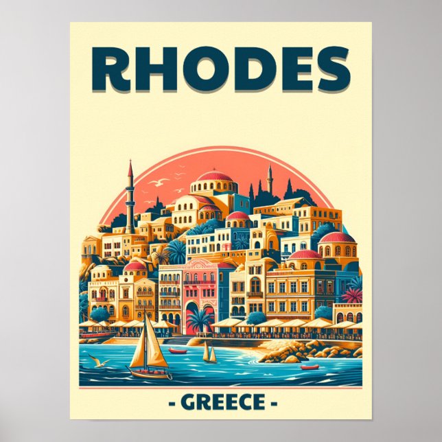 Retro Rhodes City - Greece holiday trip gifts Poster (Front)