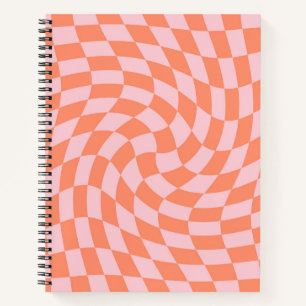 Retro Rhubarb Pastel Warped Checks Chequered Notebook