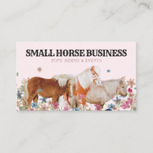 Retro Ride Pink Pony   Floral Horse   Equestrian Business Card