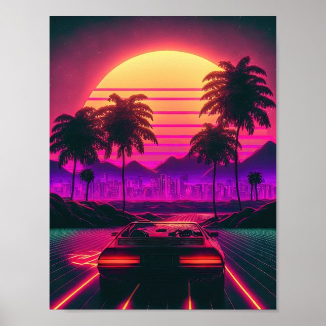 Retro Ride: Racing the Sunset's Synthwaves Poster (Front)