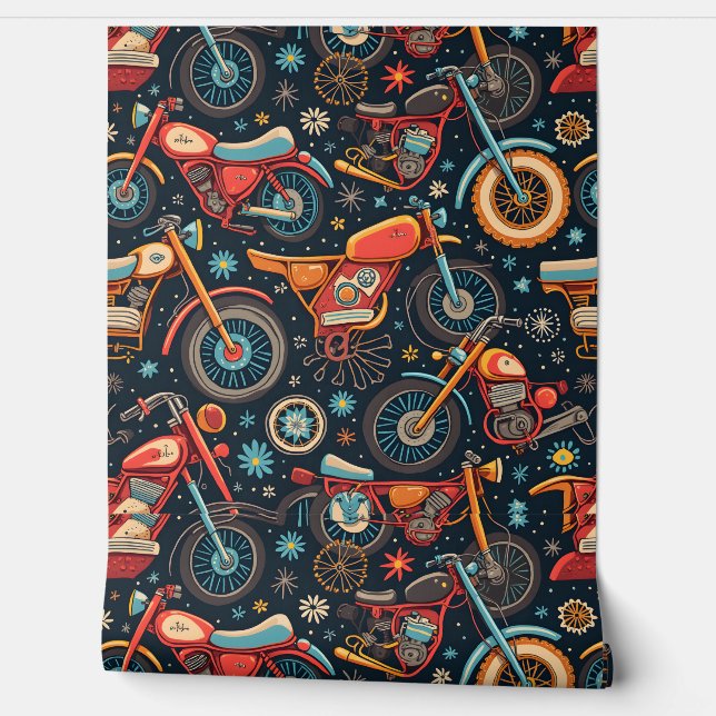  "Retro Riding: Motorbike Mosaic " Wallpaper (Unrolling)