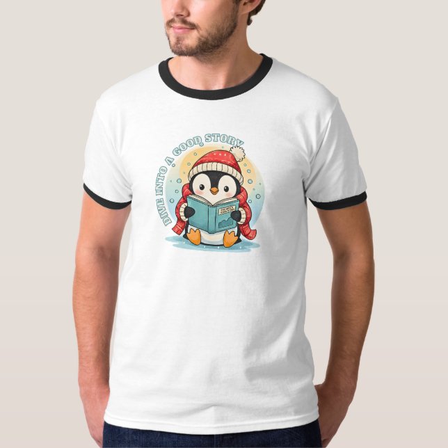 Retro Ringer Penguin Reader Sporty Cotton Tee (Front)