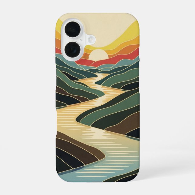 Retro River Glow iPhone 16 Case (Back)