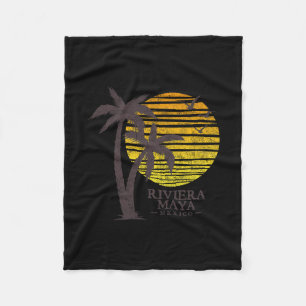 Retro Riviera Maya Mexico Beach Sunset Mens Womens Fleece Blanket