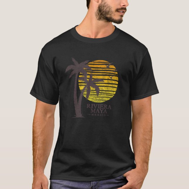 Retro Riviera Maya Mexico Beach Sunset Mens Womens T-Shirt (Front)