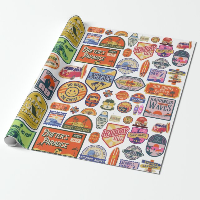 Retro Road Trip Vintage Travel Wrapping Paper (Unrolled)
