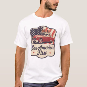Retro Roadtrip USA 4th of July Patriotic T-Shirt
