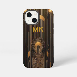 Retro Roaring 20's Art Deco Black Gold Monogram iPhone 13 Mini Case