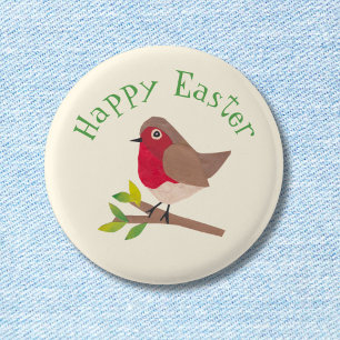 Retro Robin Happy Easter Cute Personalised Spring 3 Cm Round Badge