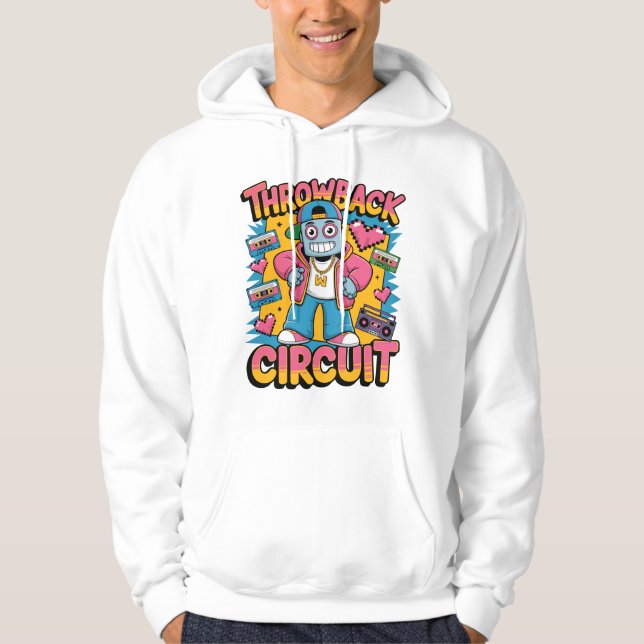 Retro Robot 90s Hip Hop Design – Fun Cartoon Throw Hoodie (Front)