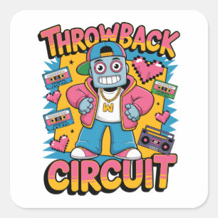 Retro Robot 90s Hip Hop Design – Fun Cartoon Throw Square Sticker