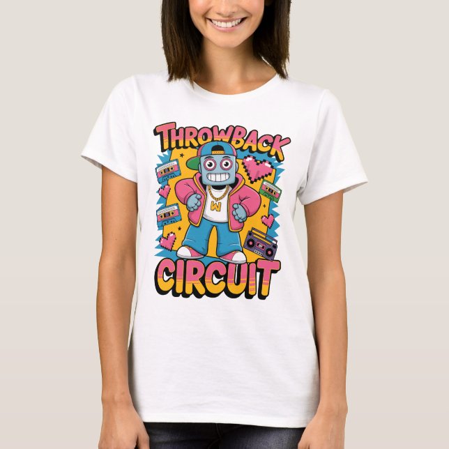 Retro Robot 90s Hip Hop Design – Fun Cartoon Throw T-Shirt (Front)