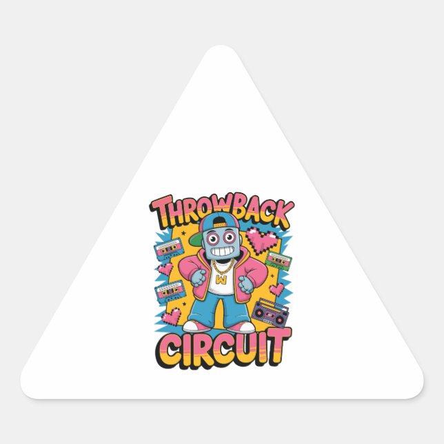 Retro Robot 90s Hip Hop Design – Fun Cartoon Throw Triangle Sticker (Front)
