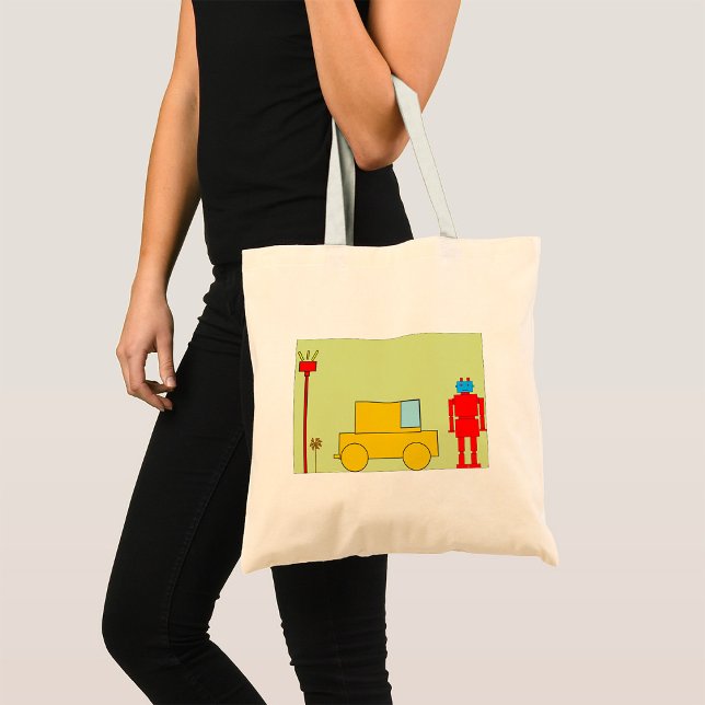 Retro Robot And Car Tote Bag (Creator Uploaded)