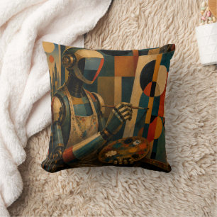 RETRO ROBOT ARTIST I ABSTRACT STUDIO DECOR CUSHION