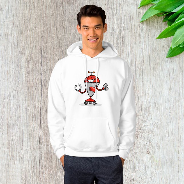 Retro Robot Cartoon Fun Red and Silver AI Bot  Hoodie (Creator Uploaded)