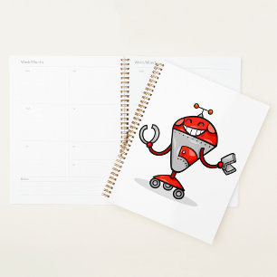 Retro Robot Cartoon Fun Red and Silver AI Bot Planner