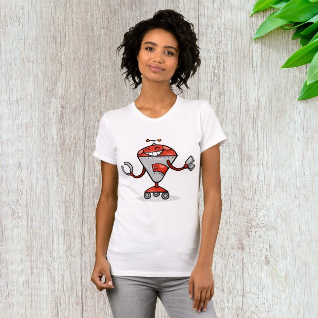 Retro Robot Cartoon Fun Red and Silver AI Bot  T-Shirt (Creator Uploaded)