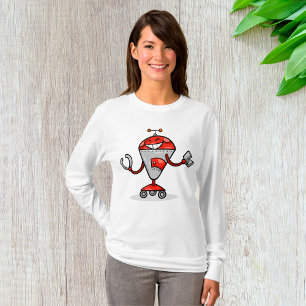 Retro Robot Cartoon Fun Red and Silver AI Bot T-Shirt