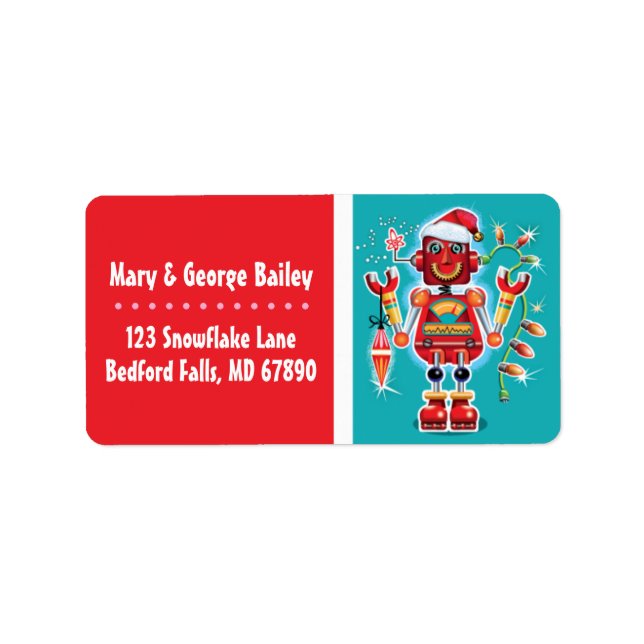 Retro Robot Christmas Card Address Labels (Front)