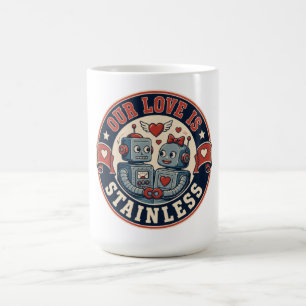 Retro robot couple badge coffee mug