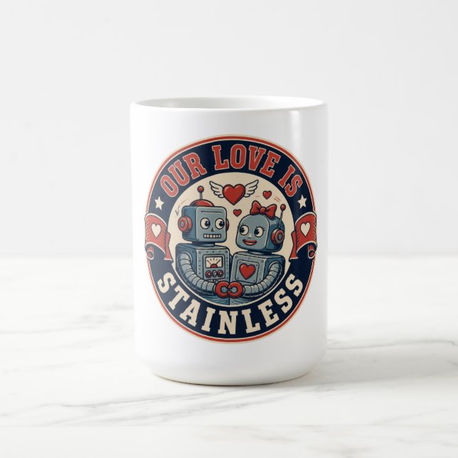 Retro robot couple badge coffee mug (Center)