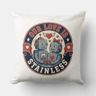 Retro robot couple badge cushion