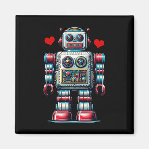 Retro Robot Heart Valentine Day Kids Toddler Vinta Magnet