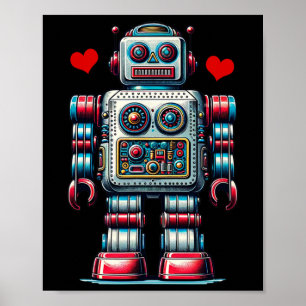 Retro Robot Heart Valentine Day Kids Toddler Vinta Poster