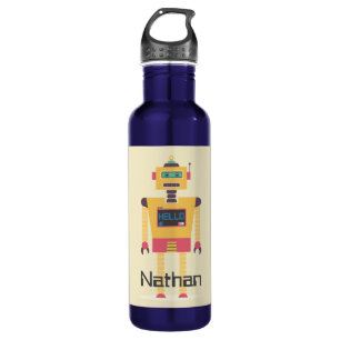 Retro Robot Illustration Personalised Kids 710 Ml Water Bottle